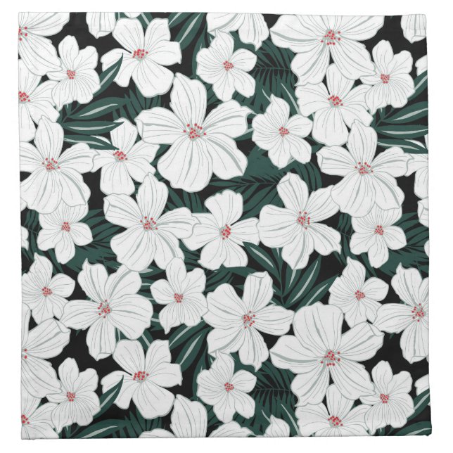 White Tropical Flowers Pattern Napkin (Front)