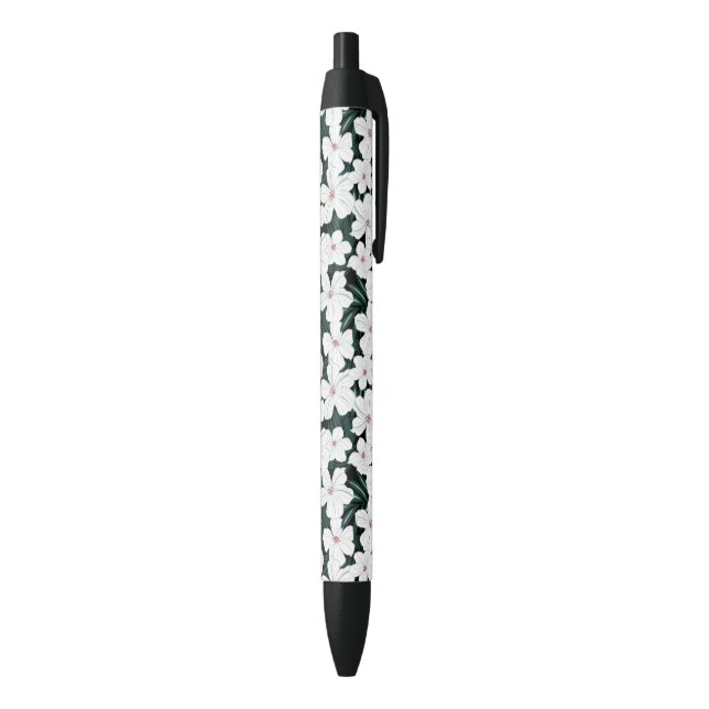 White Tropical Flowers Pattern Pen (Bottom (Vertical))