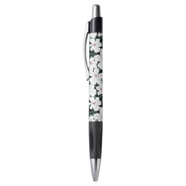 White Tropical Flowers Pattern Pen (Top (Vertical))