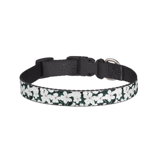 White Tropical Flowers Pattern Pet Collar (Front)
