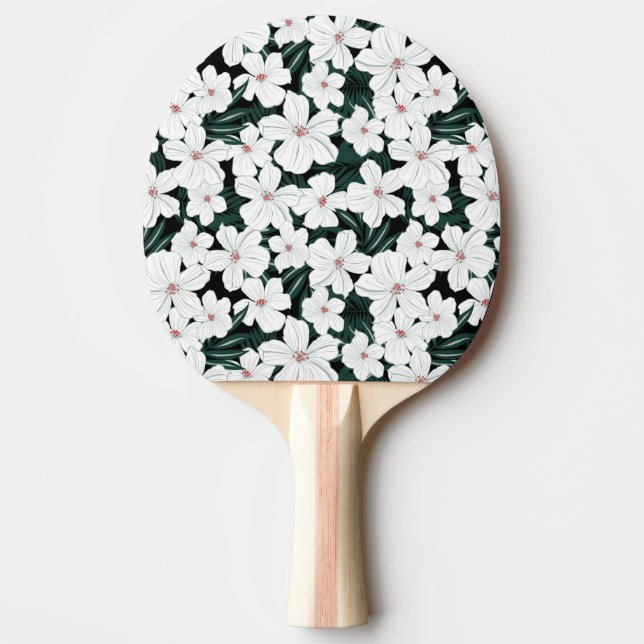 White Tropical Flowers Pattern Ping-Pong Paddle (Front)