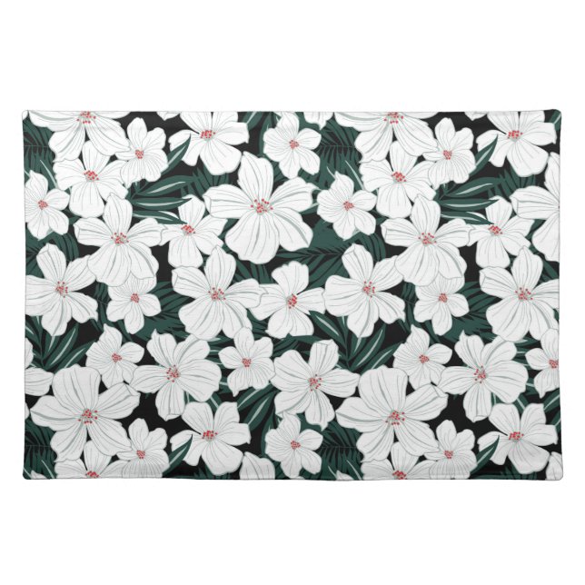 White Tropical Flowers Pattern Placemat (Front)