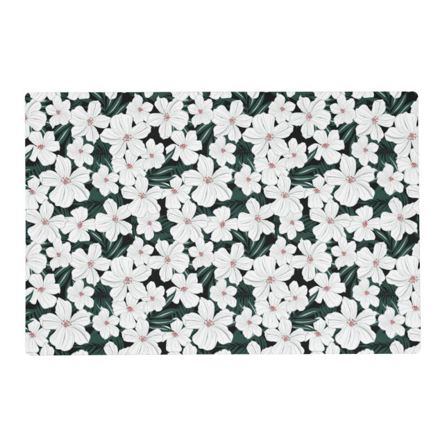 White Tropical Flowers Pattern Placemat (Front)