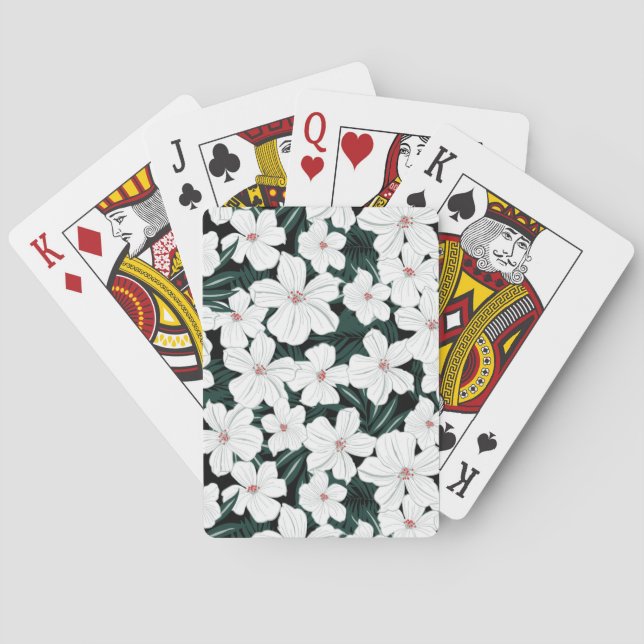 White Tropical Flowers Pattern Poker Cards (Back)
