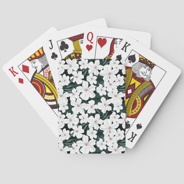 White Tropical Flowers Pattern Poker Cards (Back)