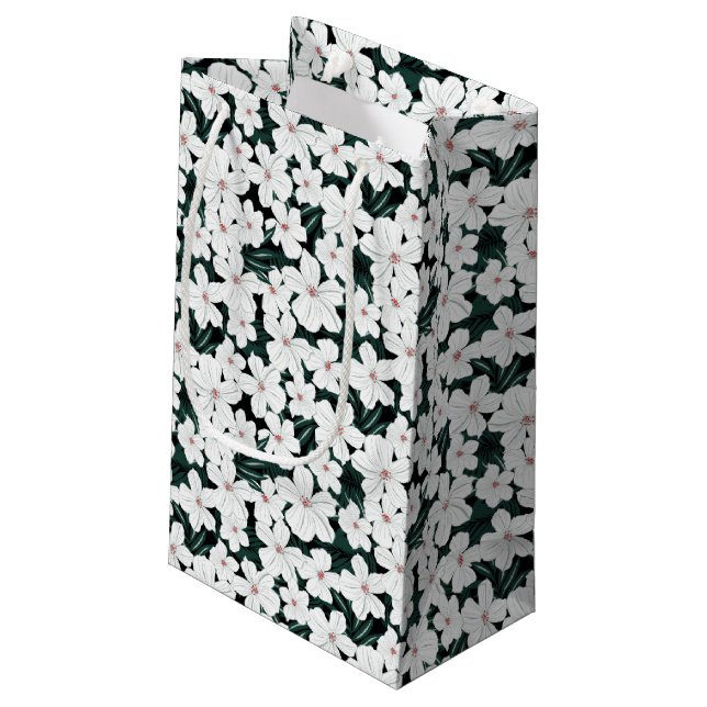 White Tropical Flowers Pattern Small Gift Bag (Back Angled)