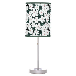 White Tropical Flowers Pattern Table Lamp