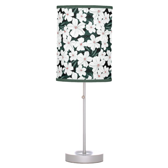White Tropical Flowers Pattern Table Lamp (Front)