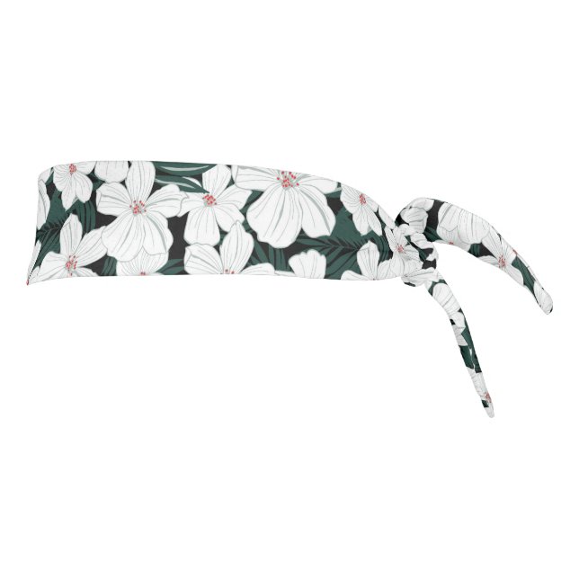 White Tropical Flowers Pattern Tie Headband (Rotate 90)