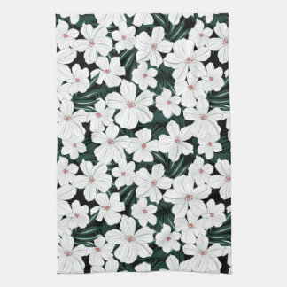 White Tropical Flowers Pattern Towel
