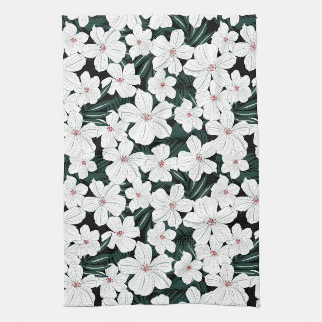 White Tropical Flowers Pattern Towel (Vertical)