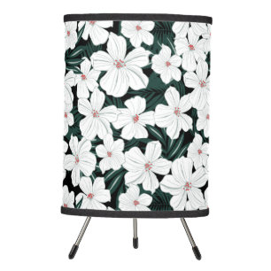 White Tropical Flowers Pattern Tripod Lamp