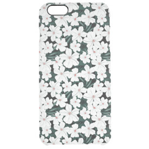 White Tropical Flowers Pattern Clear iPhone 6 Plus Case