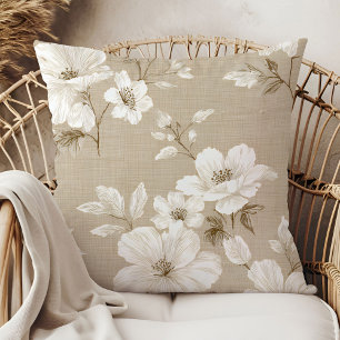 White tropical flowers taupe beige modern accent throw pillow