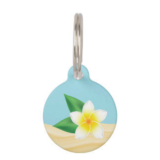 White Tropical Frangipani Flower & Custom Info Pet ID Tag