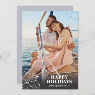 White Tropical Hawaiian Floral Photo Holiday Card