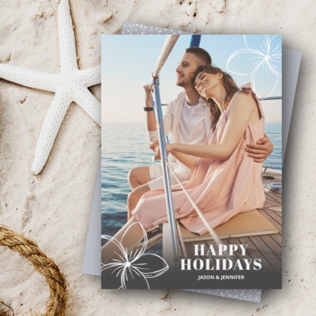 White Tropical Hawaiian Floral Photo Holiday Card (Creator Uploaded)