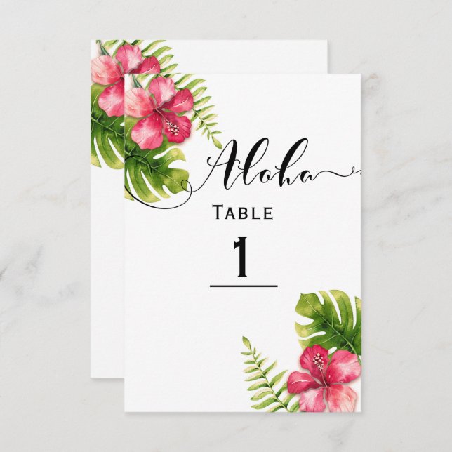 White Tropical Hibiscus Chic Wedding Table Number (Front/Back)