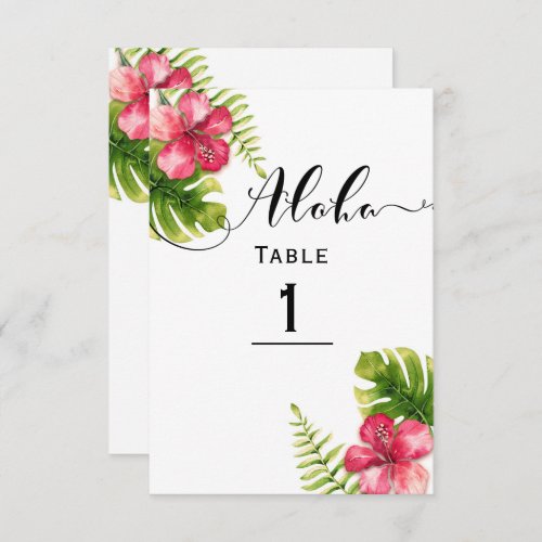 White Tropical Hibiscus Chic Wedding Table Number