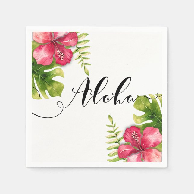 White Tropical Hibiscus Leaves Chic Wedding Aloha Napkins (Front)