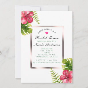 White Tropical Hibiscus Leaves Elegant Invitations