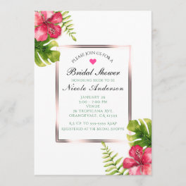 White Tropical Hibiscus Leaves Elegant Invitations