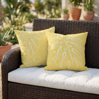White Tropical Leaf Motif Light Sunny Corn Yellow