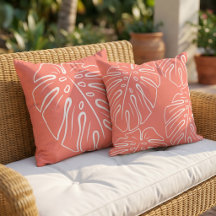 White Tropical Leaf Motif On Coral Red Orange