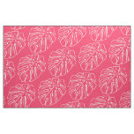White Tropical Leaf Motif On Cotton Candy Pink Fabric