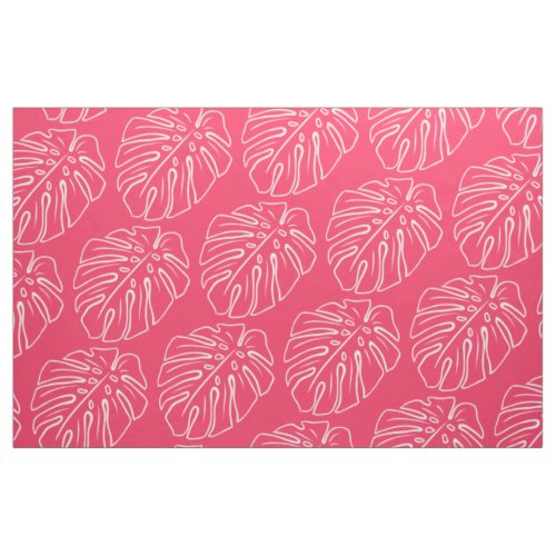 White Tropical Leaf Motif On Cotton Candy Pink Fabric