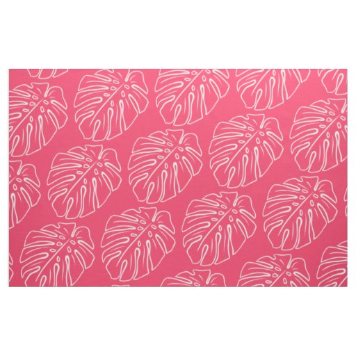 White Tropical Leaf Motif On Cotton Candy Pink Fabric