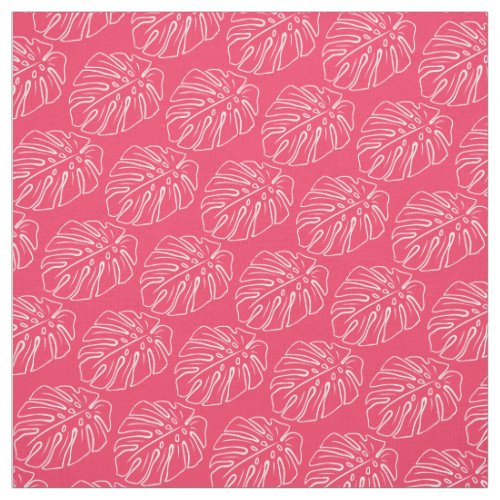White Tropical Leaf Motif On Cotton Candy Pink Fabric