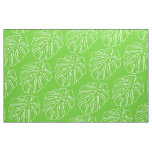 White Tropical Leaf Motif On Lime Green Fabric