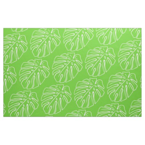 White Tropical Leaf Motif On Lime Green Fabric