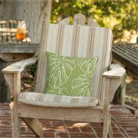 White Tropical Leaf Motif On Olive Green