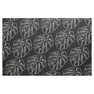 White Tropical Leaf Motif On Stylish Black Fabric