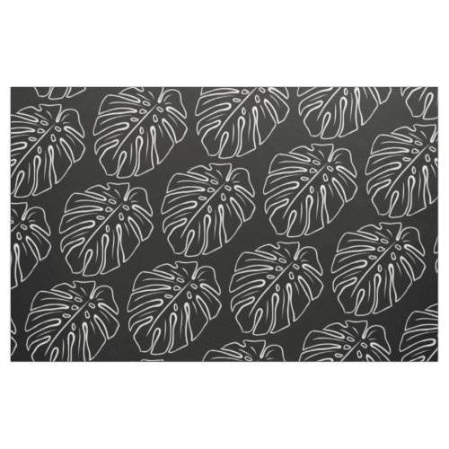White Tropical Leaf Motif On Stylish Black Fabric