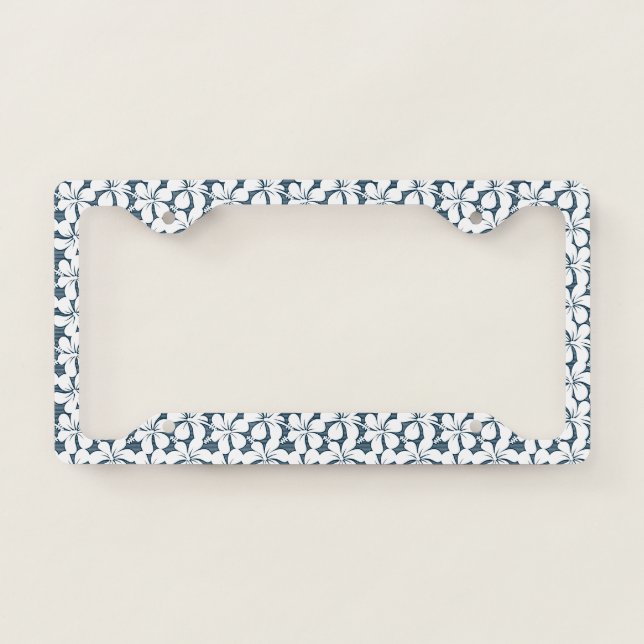 White tropical striped floral license plate frame (Front)