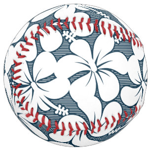 White tropical striped floral softball