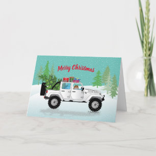 White Truck 4x4 with Sheltie, in Snow Christmas Holiday Card
