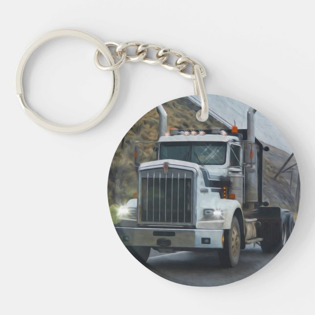 White Truck Art for Lorry Drivers Keychain (Front)