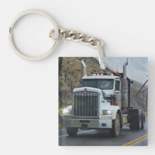 White Truck Art for Lorry Drivers Keychain