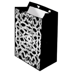White Tubular Piping On Black Medium Gift Bag