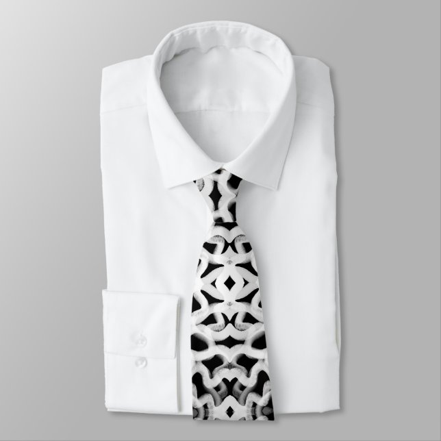 White Tubular Piping On Black  Neck Tie (Tied)