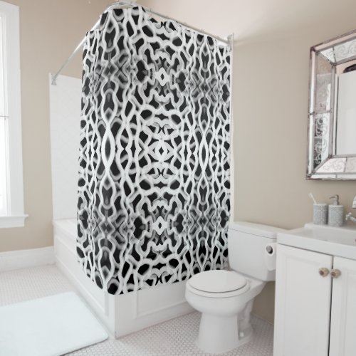 White Tubular Piping On Black  Shower Curtain