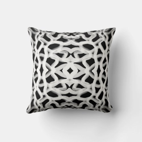 White Tubular Piping On Black  Throw Pillow