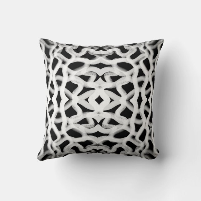 White Tubular Piping On Black  Throw Pillow (Back)