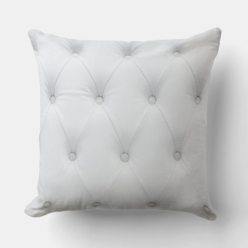 White Tufted Leather Look Print Pillow