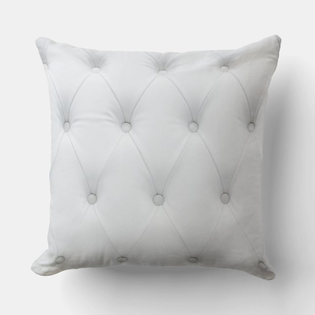 White Tufted Leather Look Print Pillow (Front)
