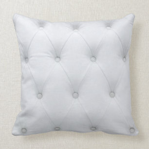 White Tufted Leather Look Print Pillow